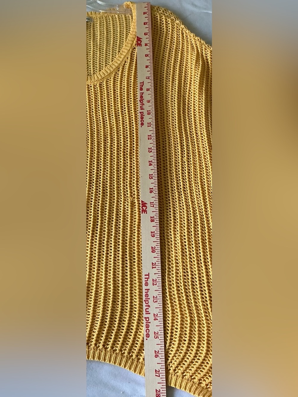 VERSONA Yellow Open-Stitch Open-Work Knit Sweater L Boho Vibe Beach Cover-Up - Picture 4 of 9